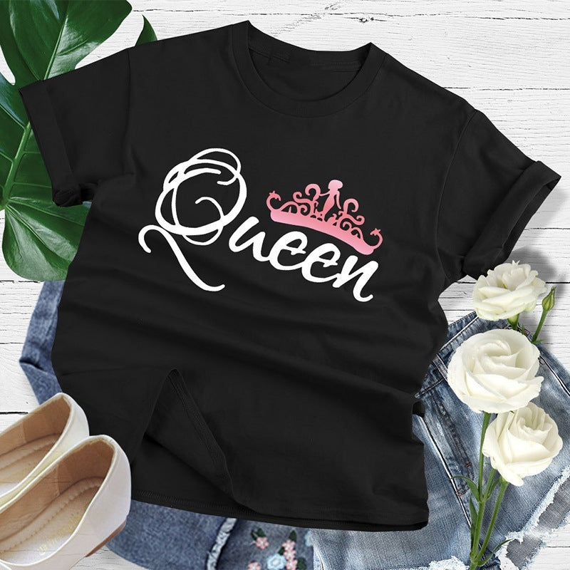 71b94d27-8e87-47a6-8b2d-e8255a9b3a5e Crown Print Couple T Shirt Lovers Short Sleeve O Neck Loose Tshirt Fashion Woman Man Tee Shirt Tops Clothes - Image 6