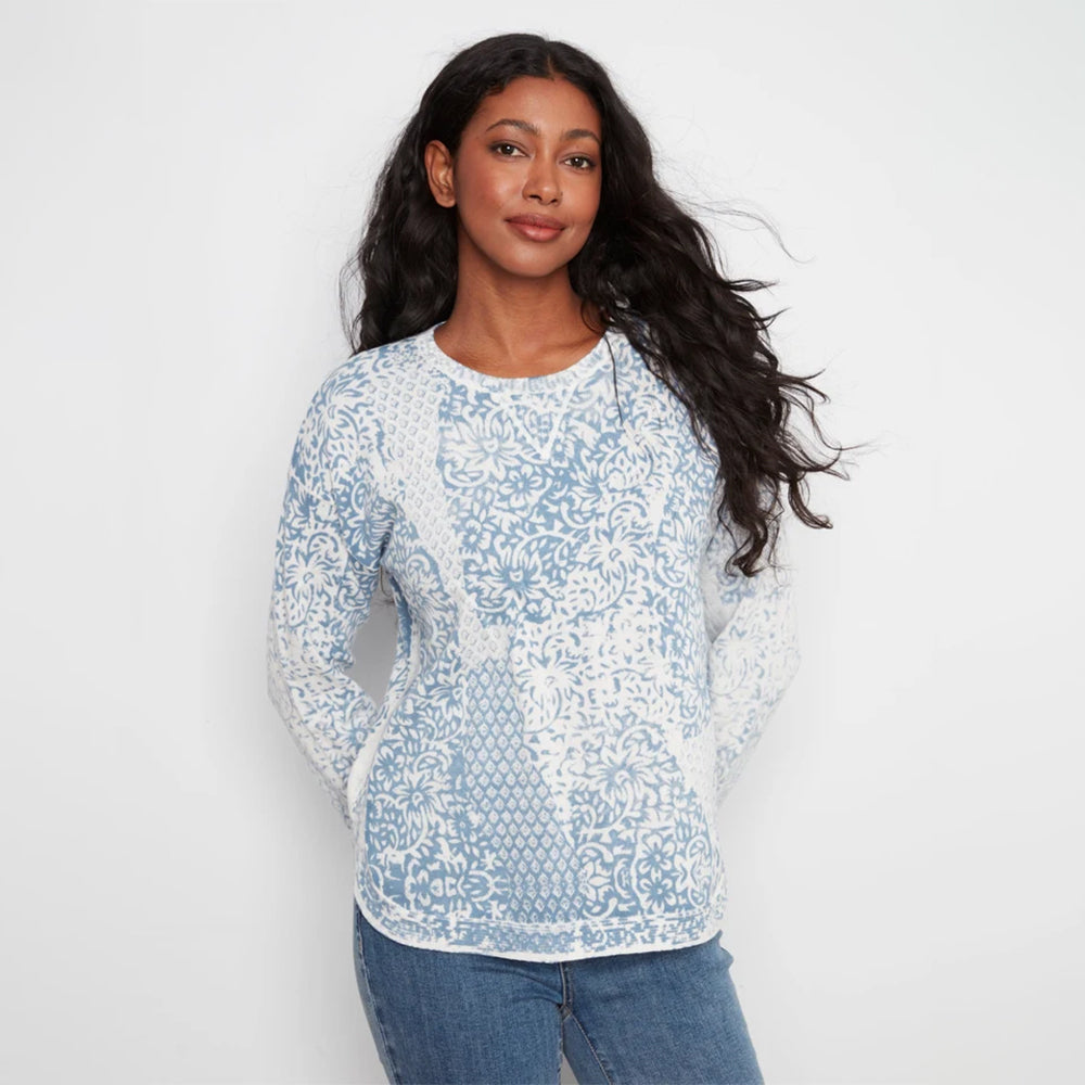 charliebdamasklongsleevecrewneckprintedonreversesweater charliebdamasklongsleevecrewneckprintedonreversesweater