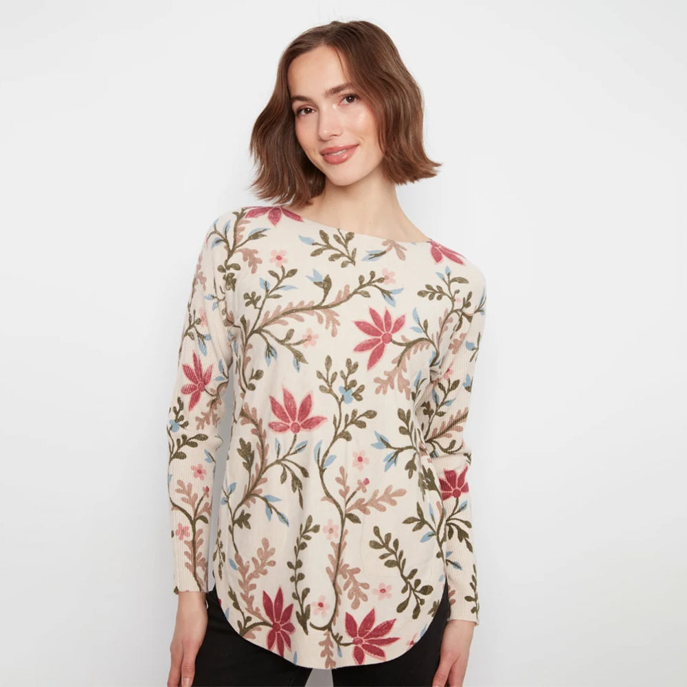 charliebflorallongsleevedropshoulderprintedboatnecksweater charliebflorallongsleevedropshoulderprintedboatnecksweater