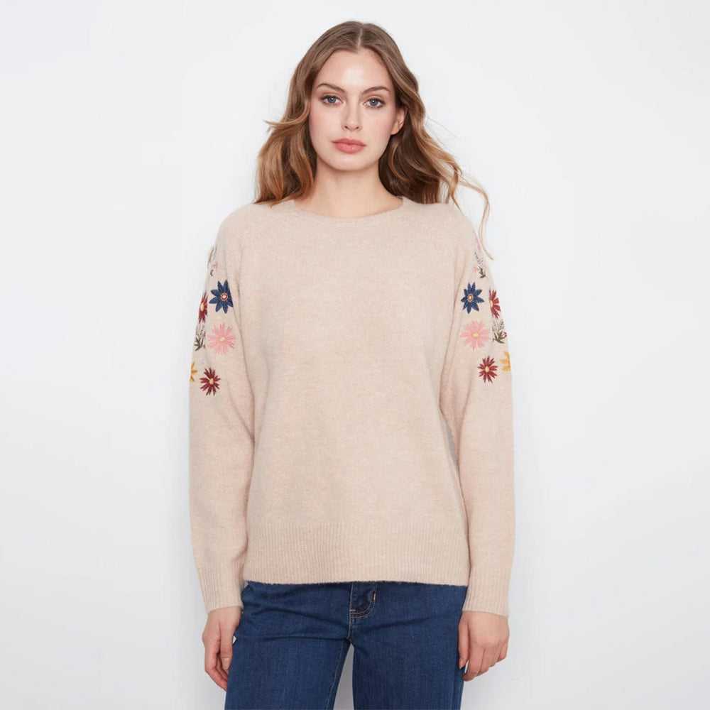 charliebh almondlongsleeveraglansweaterwithembroidery charliebh almondlongsleeveraglansweaterwithembroidery