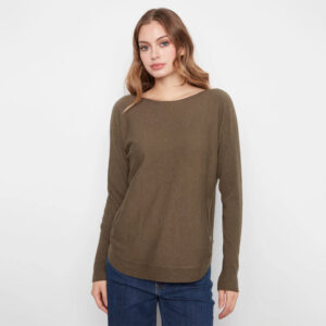charliebh mosslongsleeveboatnecksweaterwithpocketsandeyeletsdetail