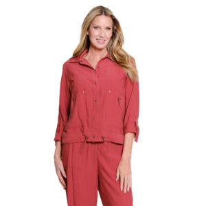 multiplesbrickd ringrolltablongsleevesnapfrontdrawstringwaistwovenjacket