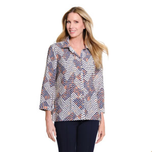multipleschevronmulticinchedtabcuffed34sleevemulti tuckbuttonfrontwovenshirtplus