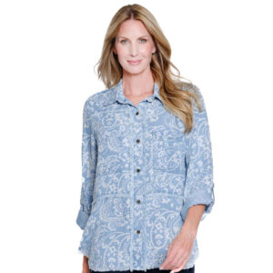 multiplesdenimprintrolltablongsleevebuttonfrontfringedshirt e460da0d 54c7 4b87 9c37 69173dd1dc1b