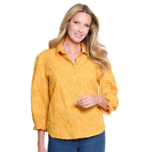 multiplesgoldenrod34puffsleevebuttonfronthi loshirt