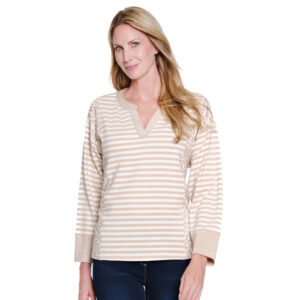 multipleslighttan34sleevedropshoulderbandcollartop