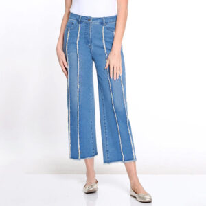multiplesmediumindigofringe seamedwidelegcropjean