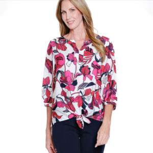 multiplesmulti34puffsleevebandedtiewaisttop