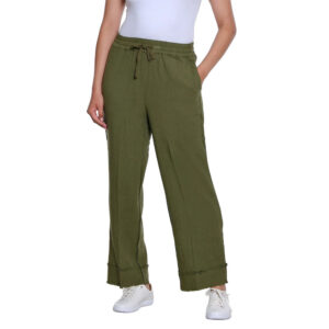 multiplesolivedrawstringelasticwaistpullonwovencroppantwithfringehemtrim