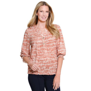 multiplestobaccocuffed34sleevebuttonfronty neckbandcollarshirtwaistknittop