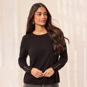 tribalclothingcolongsleevecrewnecktopwithbuttondetailblack